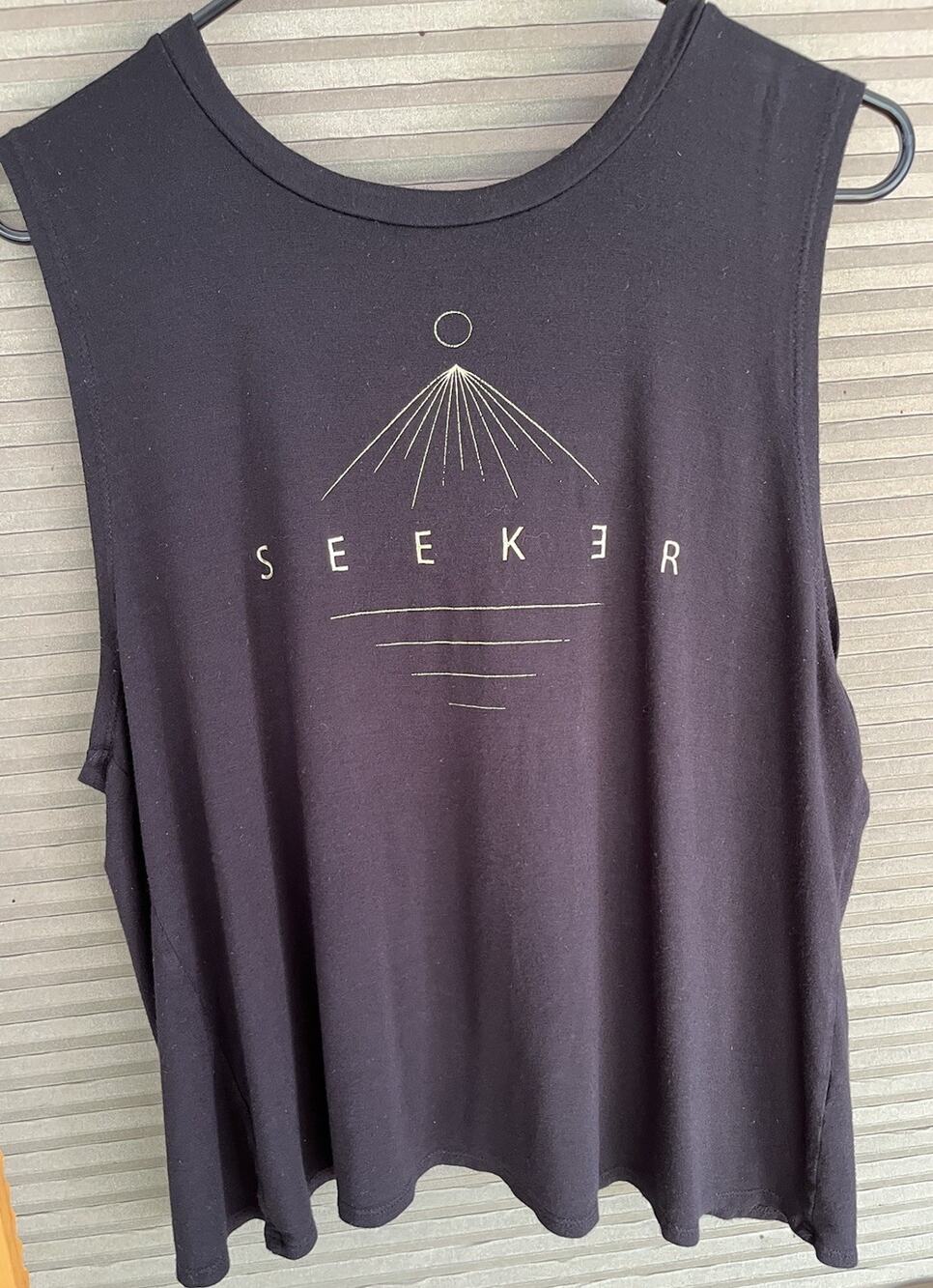Neoclassics Seeker Tank Top Womens L Black Open Split Back Yoga Boho Made USA